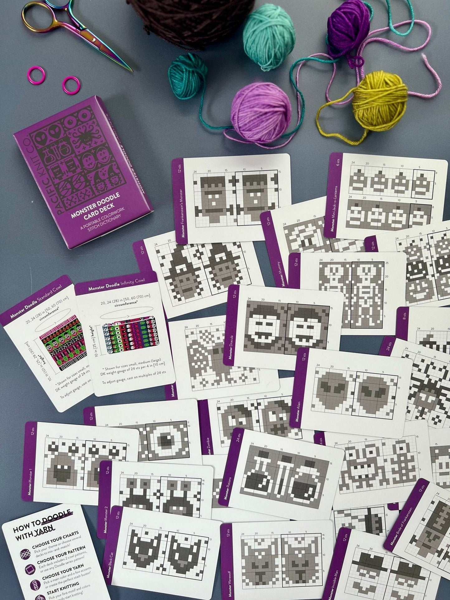 Monster Doodle Deck: Knitting Chart & Stitch Dictionary cards