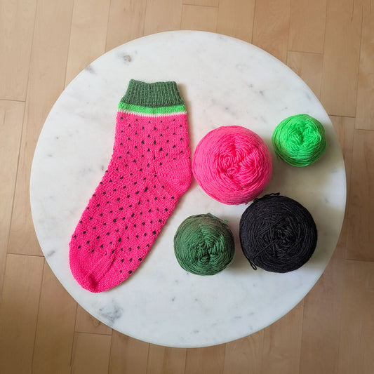 One In a Melon Sock Pattern - Watermelon Inspired - Colorwork Knitting