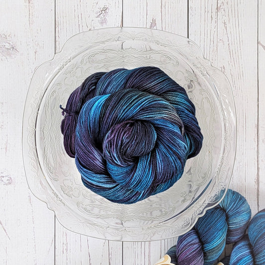 Raven's Wing - hand dyed purple and aqua yarn