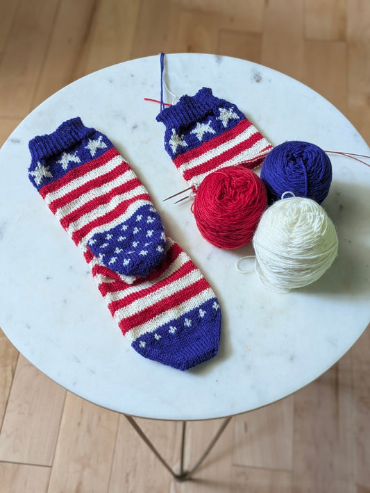 Stars & Socks Forever -  a patriotic colorwork sock pattern -  Everyday Knits fingering weight yarn kit